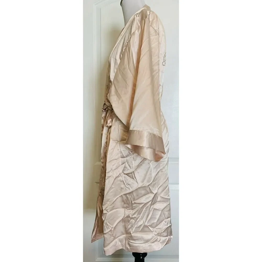 Light Pink Silky Satin Robe Rhinestone Bridesmaid NEW 3/4 Sleeve Wedding L/XL